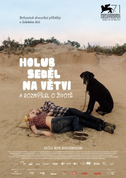 Český plakát filmu Holub seděl na větvi a rozmýšlel o životě / En duva satt på en gren och funderade på tillvaron
