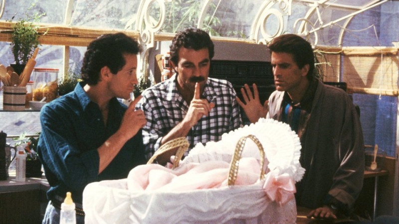Tom Selleck, Steve Guttenberg, Ted Danson ve filmu Tři muži a nemluvně / 3 Men and a Baby
